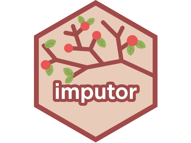graphic art design of a tree branch with red fruit resembling a phylogenetic tree. the word "imputor" is underneath it in white, outlined in brown.